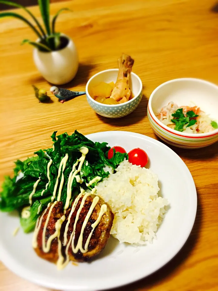 レンコン照りマヨバーグ・鶏手羽元と大根の煮物・生ハム大根サラダ|アサヒカリさん