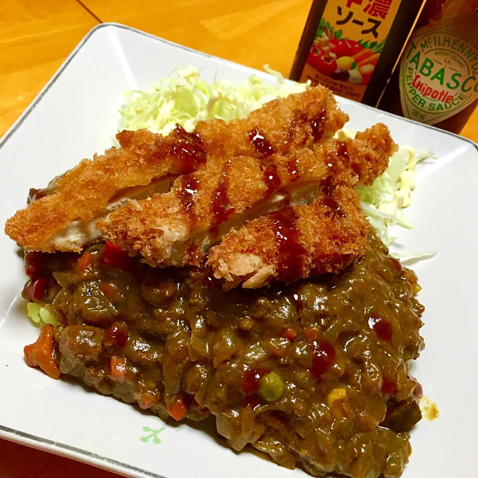 Snapdishの料理写真:3日目のキーマカレー チキンカツトッピング|カウンター嬢さん