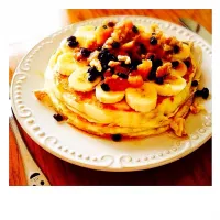 Vegan Pancakes with toppings bananas, apples, walnuts and raisins🍴🍌🍎|Kanakoさん