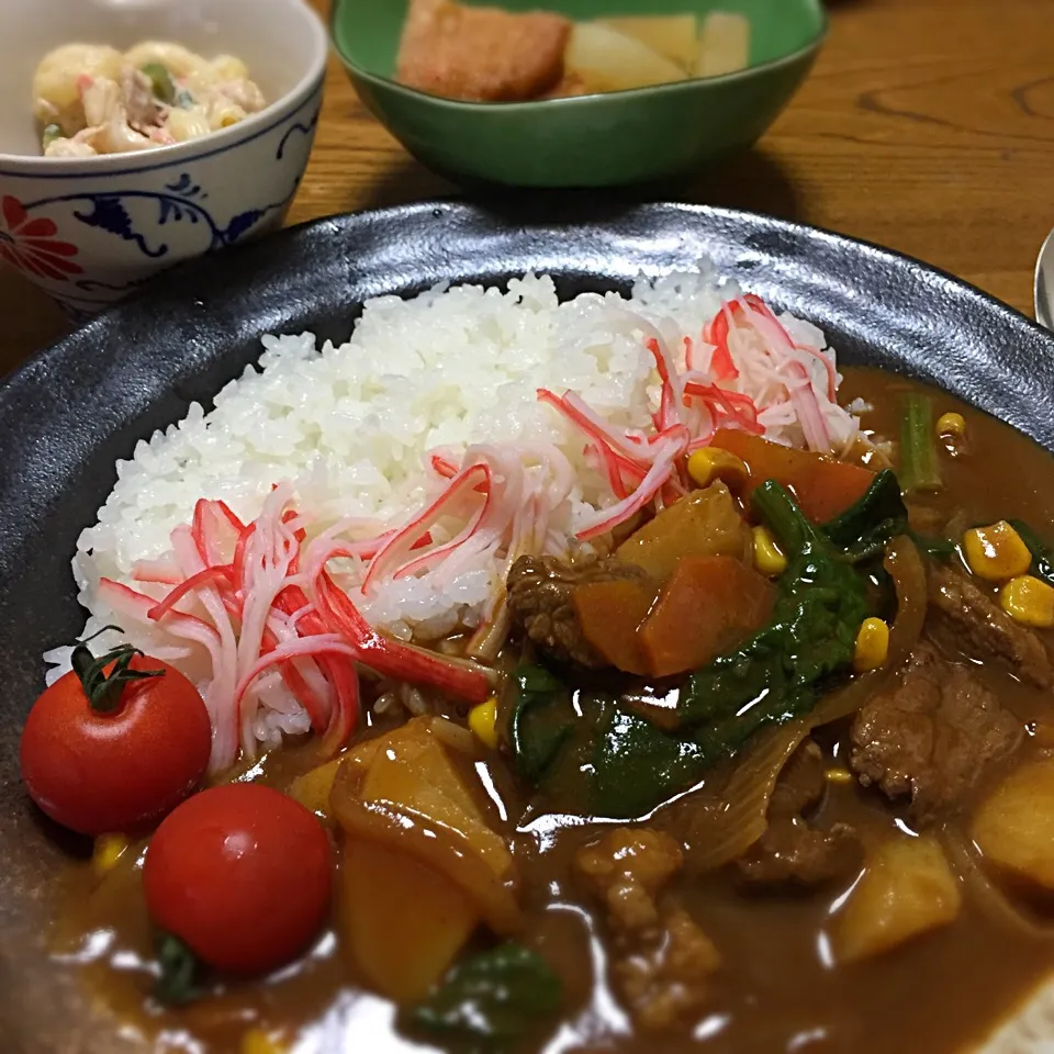 Snapdishの料理写真:ほうれん草使いきれなくて、カレーにしちゃったよ★貧血治りやがれ。|ちもこさん