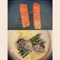 homecook steak salmon eith truffle white cream sauce|kinkubkabさん