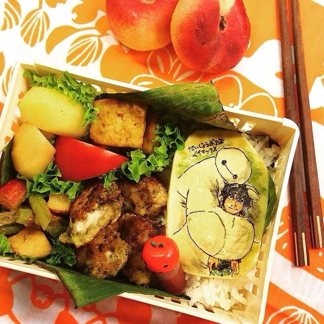 Cheesy chicken piccata lunch box, Baymax & Hiro frm BIG HERO 6!! チキンチーズピカタ弁当、ベイマックスとヒロ|Yuka Nakataさん