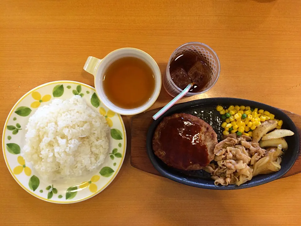 ハンバーグ&ポーク焼肉ランチ|ばーさんさん