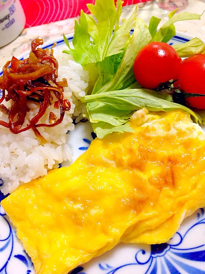 朝食／きんぴらのせご飯＆甘い卵焼き＆セロリ＆ミニトマト|ponnaoさん