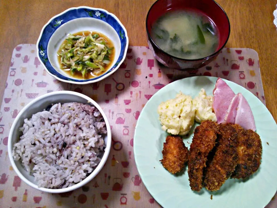 １月19日 ささみフライ ポテトサラダ ハム ねぎサラダ お味噌汁|いもこ。さん