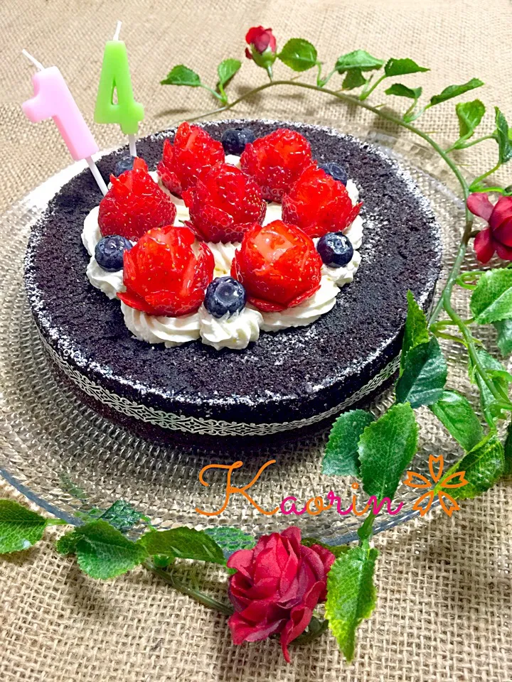 ハナたなさんの料理 レシピでけました(⑅˃◡˂⑅)簡単濃厚チョコレートケーキ♪でHappy Birthday|かおりんさん