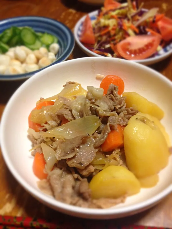 豚じゃか、お麩と胡瓜酢の物、コールスロー|raku_darさん