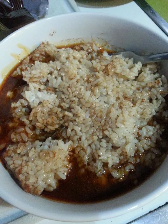 my daughter's white rice with the left over balsamic marinade.|Polly Gelfusoさん