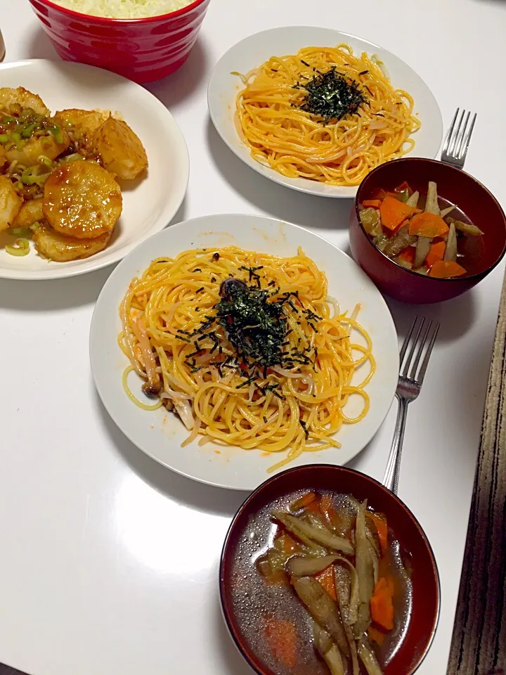 明太子パスタ、長芋バター醤油焼き|yihsgw0606さん