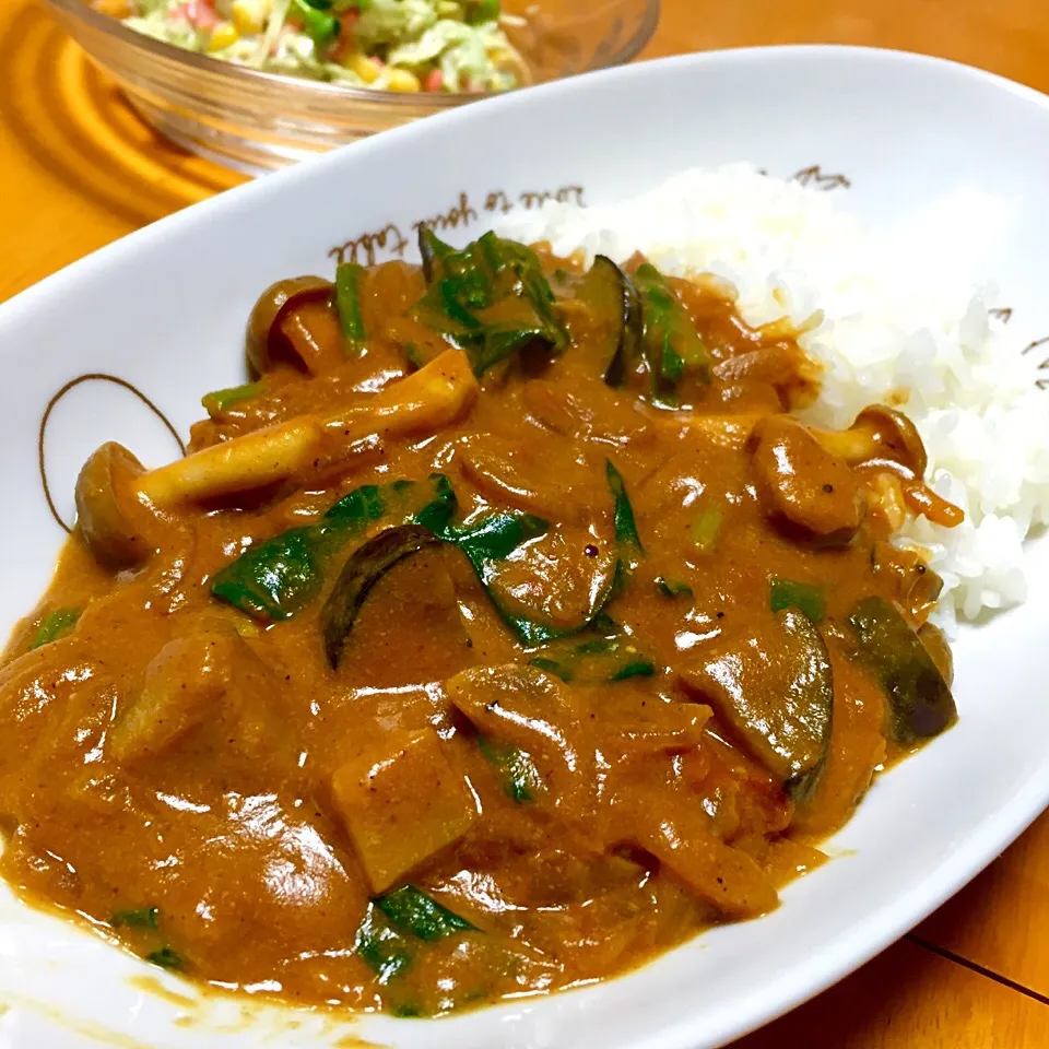 2日目のチキンカレー ナスとほうれん草ソテー追加|カウンター嬢さん