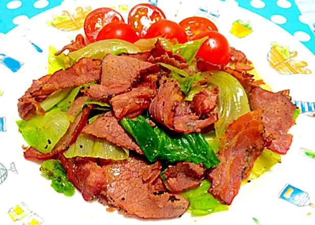 ビーフパストラミとレタスの炒め物 - Beef pastrami & lettuce stir fry ❤️😋✨|Liezlさん