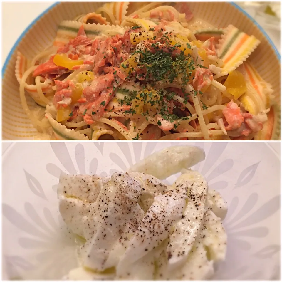 Smoked salmon cream pasta w Buffalo Mozzarella. スモークサーモンクリームスパ & 水牛モッツァレラチーズ。|K2さん