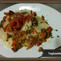 tagliatelle girolles et jambon de Parme 18 mois réserve|saimonさん