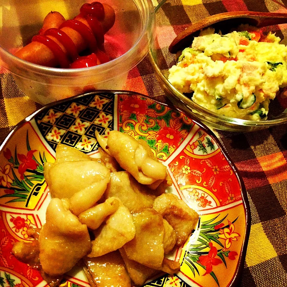 鶏皮塩焼き,ポテトサラダ,ウィンナー|りーぴんさん