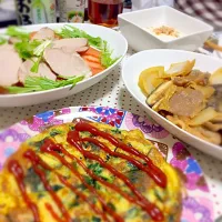 ほうれん草と椎茸のキッシュ、焼き豚サラダ、肉味噌野菜|Yukie Takedaさん