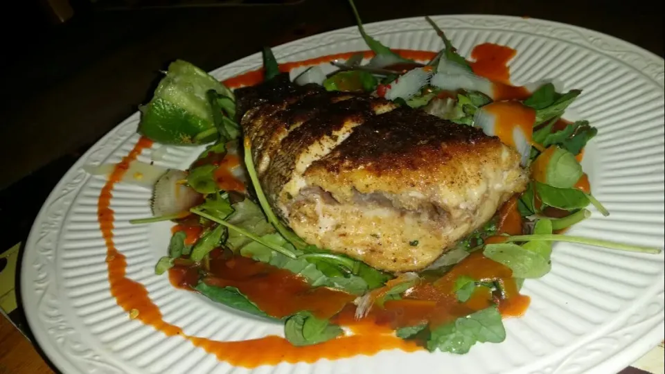 Pan Fried New York Sea Bass on a bed of baby kale blends|Frank Ortizさん