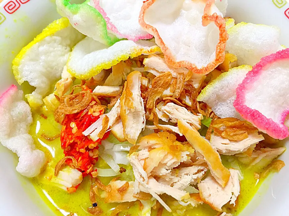 Dinner bubur ayam kuah kuning|reviliaさん