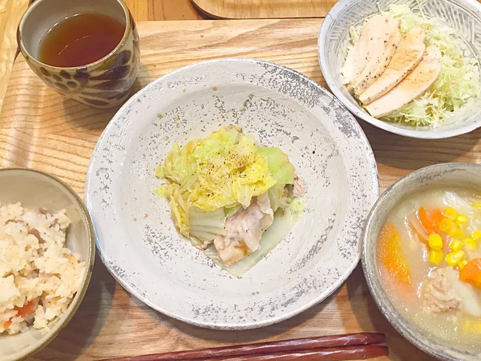 豚と白菜のミルフィーユ 五目ご飯 つみれスープ|ゆか☆さん