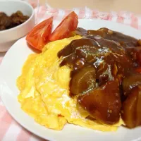 オムカレーと、ゴボウの甘辛揚げ|Chikako Tashiroさん