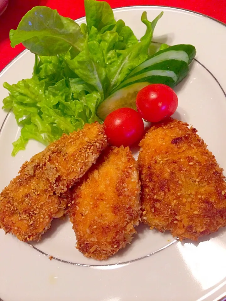 鶏肉のにんにく醤油ゴマパン粉焼き|まるまさん