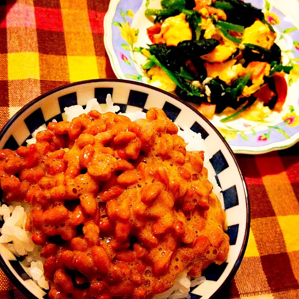 納豆ごはん,ほうれん草卵炒め|りーぴんさん