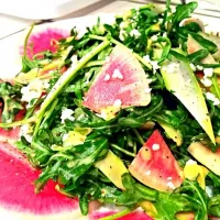 Snapdishの料理写真:Watermelon radish and arugula salad with shaved asparagus and jalapeño dressing|Patricia Aさん