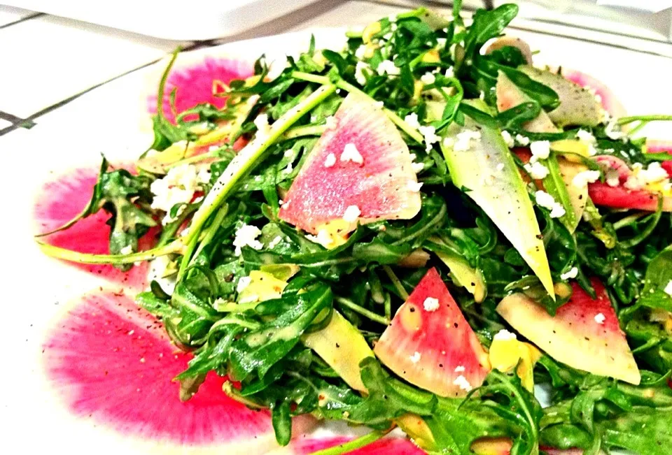 Watermelon radish and arugula salad with shaved asparagus and jalapeño dressing|Patricia Aさん