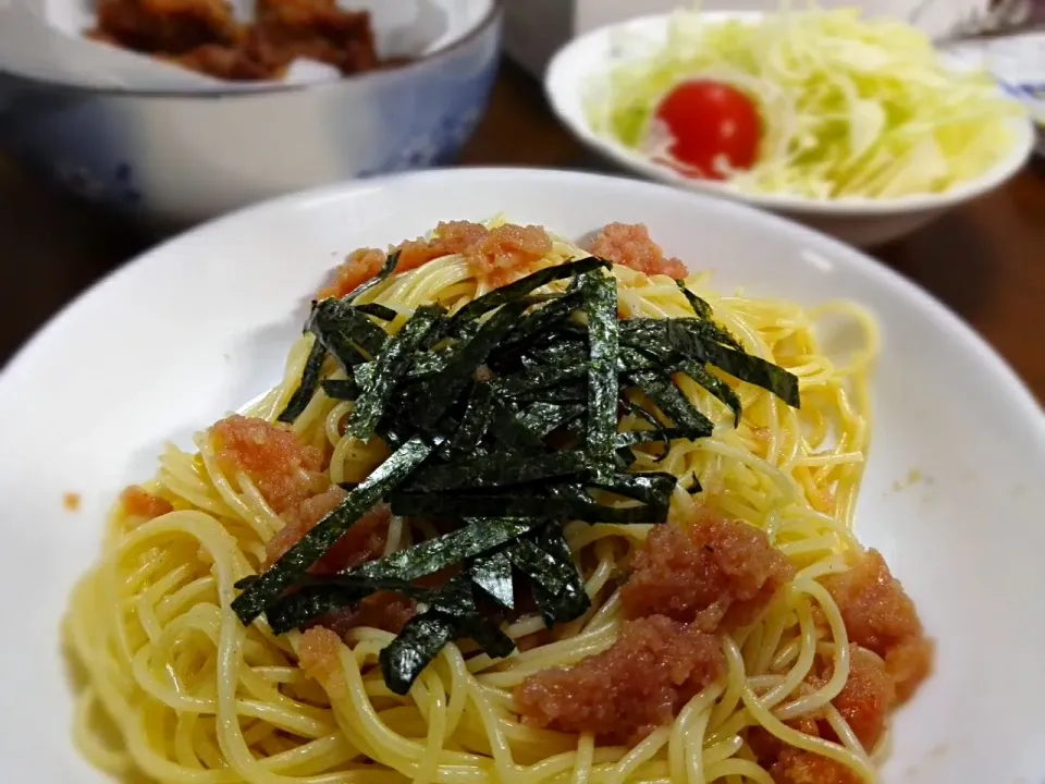 明太子パスタと唐揚げ|Tsugumi Saitoさん