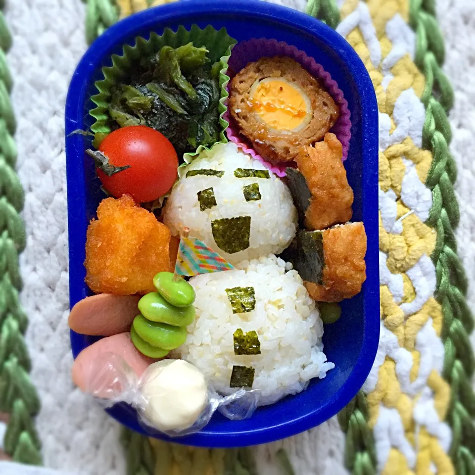 幼稚園お弁当 寒波です。雪だるま作ろ〜|2boy mamさん