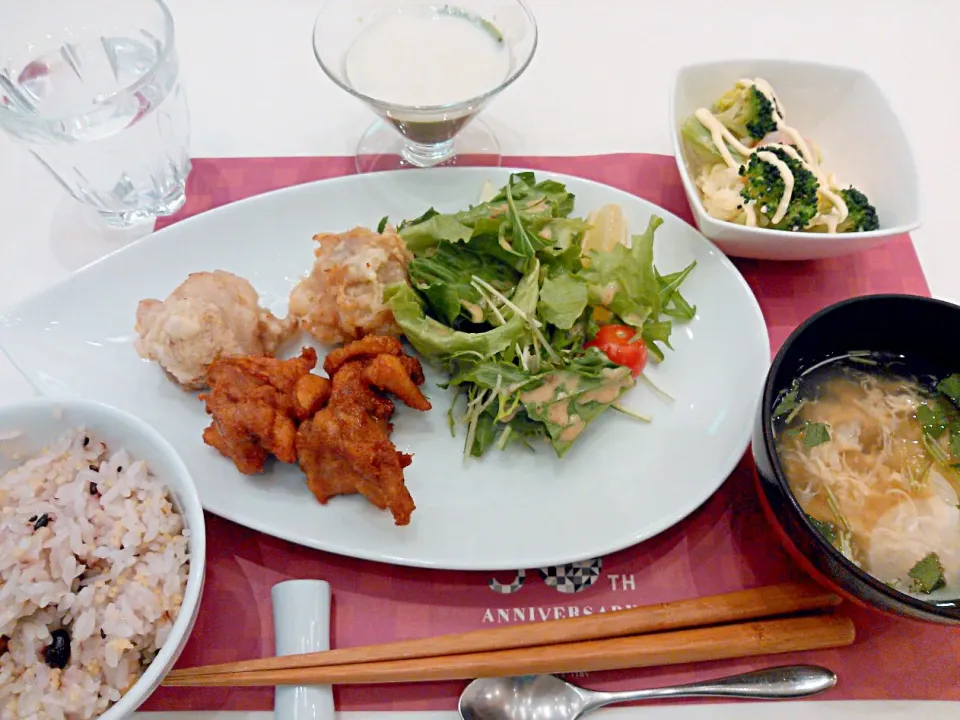 赤と白の唐揚げ　かき玉生姜汁　ポテトクリームサラダ　抹茶プリン|裕子さん