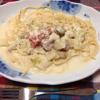 残り物のクラムチャウダーでスープパスタ|ちゃすさん