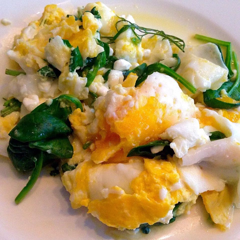 Light scrambled egg with cottage Cheese and spinach|Aliceさん