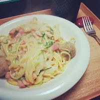 かぶとベーコンのクリームパスタ