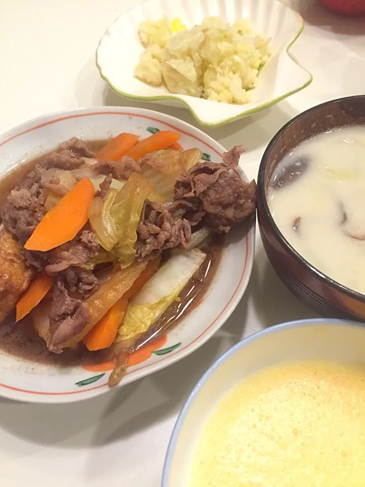 フレンチすき焼き ウチワエビの生クリーム味噌汁 ポテトサラダ|香山ありすさん