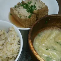 #厚揚げの肉詰め
お味噌しる
玄米ご飯|Mami  Fukudaさん