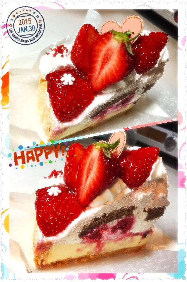 Snapdishの料理写真:主人のバースデーケーキ♪(*´艸`)あまおういちご(*´︶`*)♡|Aimee(恵唯美)さん