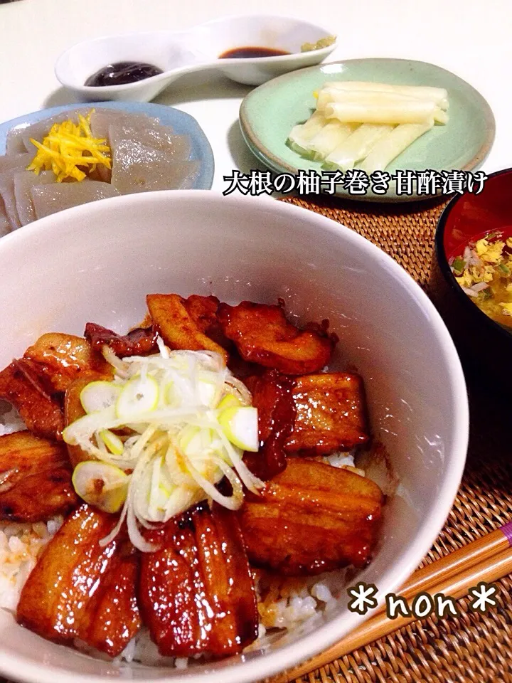 昨日の晩ゴハン♪豚丼🐷お口直しは大根の柚子巻き甘酢漬け|nonさん