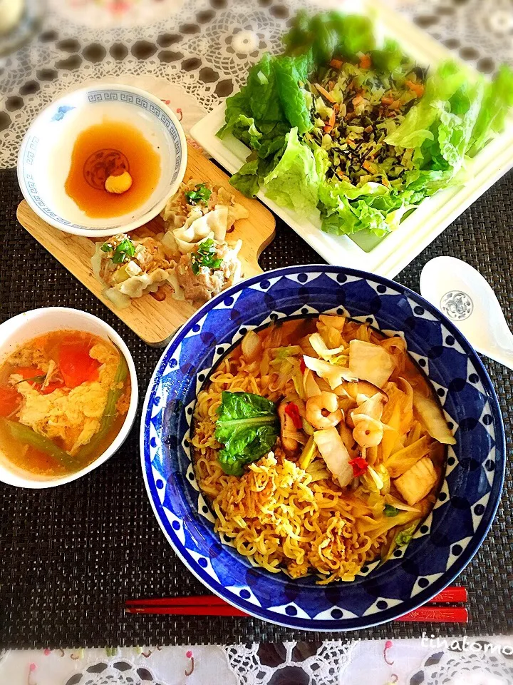 インスタントラーメンで、固焼きあんかけラーメンランチ！|Tina Tomoko😋さん