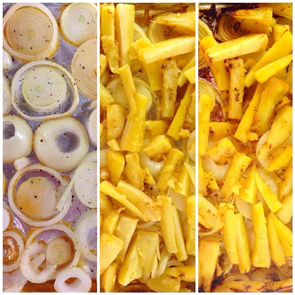 Roasted onions + parsnips in pork fat!|Carla Arendさん