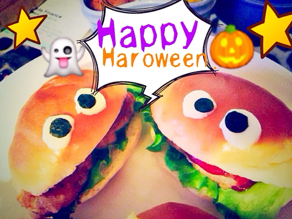 10.20彼の朝ご飯♡ハロウィン🎃おばけハンバーガー|みかりん☺︎♡さん