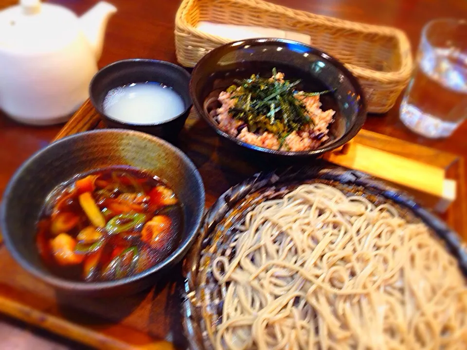 かしわあつもり蕎麦＆玄米高菜ごはん|けいちゃん（ももザィル）さん