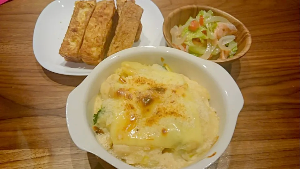 ささみの味噌グラタンと厚揚げのピカタとサーモンマリネ|あやかさん