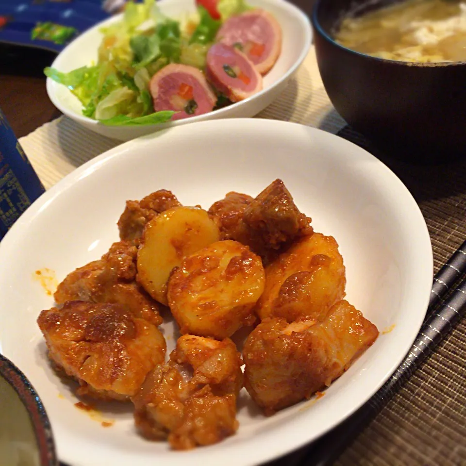 鶏肉ケチャップ炒め サラダ|さるさん