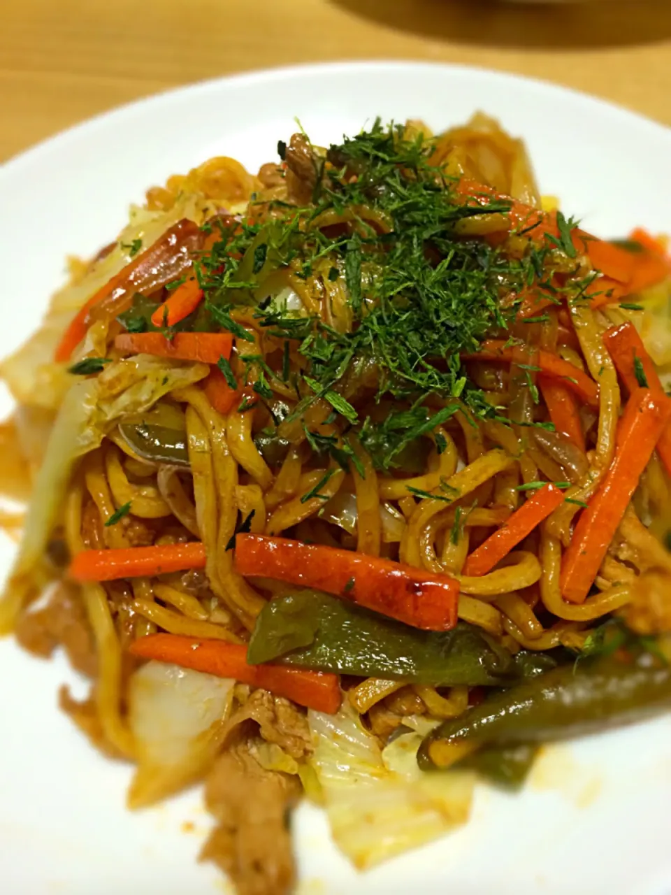 四万十川で採れた青のりたっぷりの太麺焼きそば〜|しいかさん