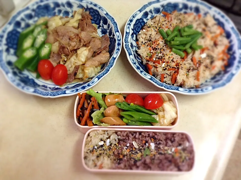 Today's lunch box & JK lunch plate & dinner plate. 節分なので五目寿司〜♪( ´▽｀)|hoppycowさん