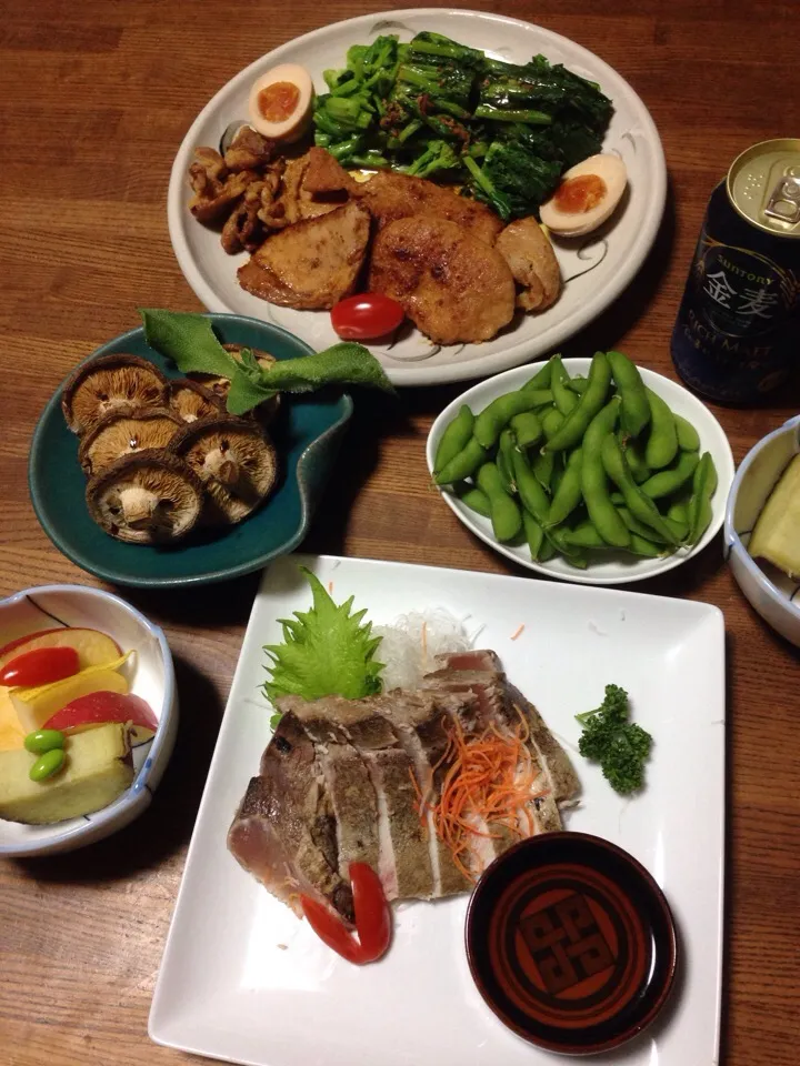 椎茸焼き、豚の味噌漬け焼き|しもっち"もたれつさん