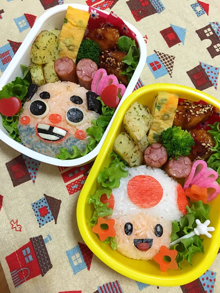 Snapdishの料理写真:ちっちゃいおっさん＆キノピオのお弁当꒰⑅•ᴗ•⑅꒱|Junkoさん