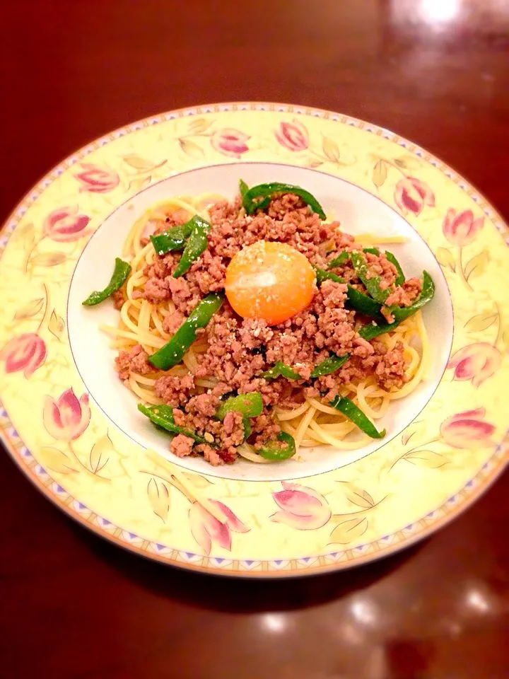 ひき肉とピーマンの和風パスタ|たまこさん