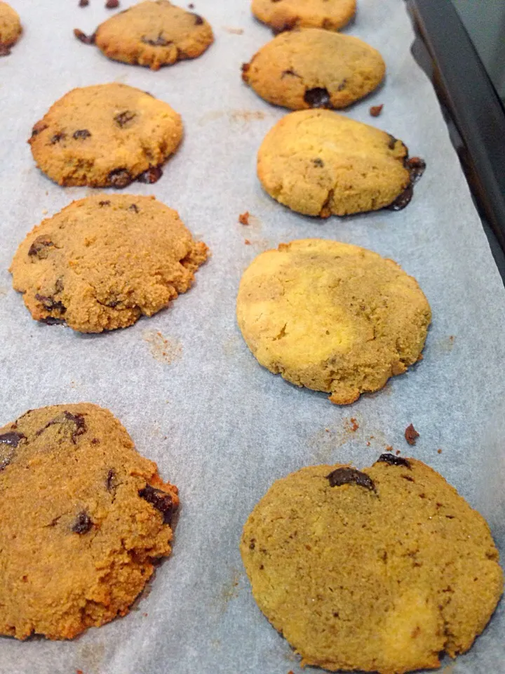 Snapdishの料理写真:Cacao marble carob chip cookies fresh out of oven :) できましたよ〜o(^▽^)o カカオマーブル クッキー☆|Tanuさん