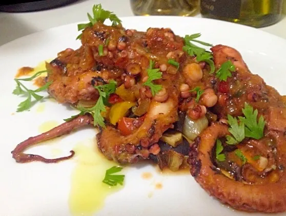 Octopus with chilli mango sauce and vegetables caponata|marcelabruggerさん